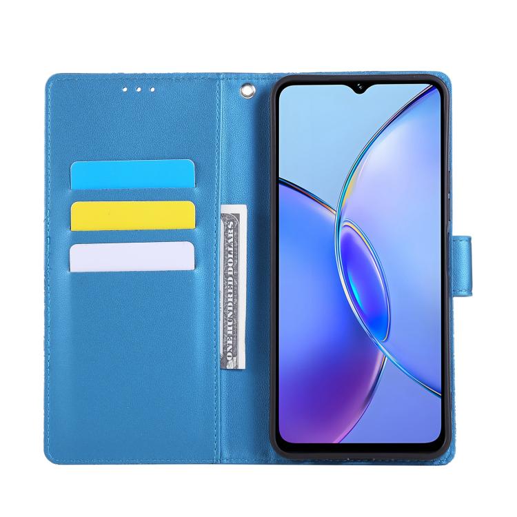 For vivo Y17s Rose Flower Embossed 3-Card Slots Leather Phone Case