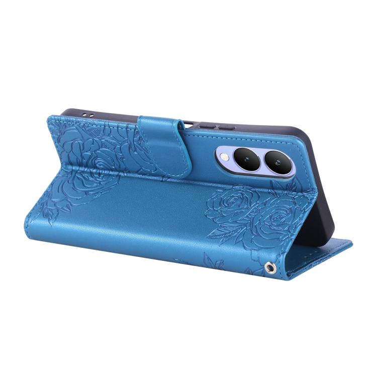 For vivo Y17s Rose Flower Embossed 3-Card Slots Leather Phone Case