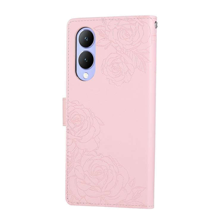For vivo Y17s Rose Flower Embossed 3-Card Slots Leather Phone Case
