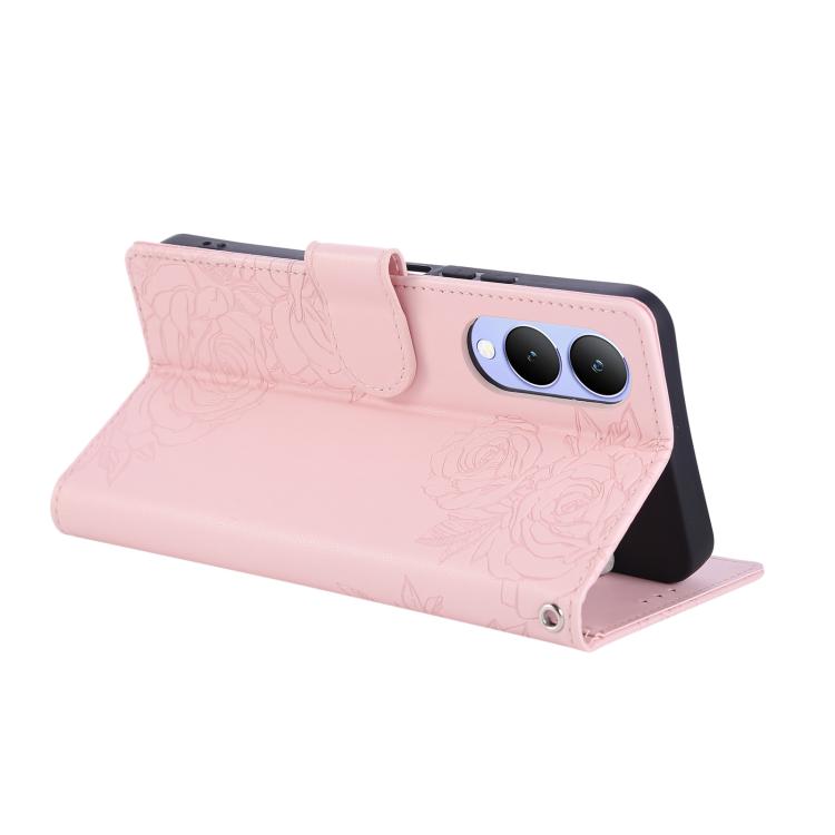 For vivo Y17s Rose Flower Embossed 3-Card Slots Leather Phone Case