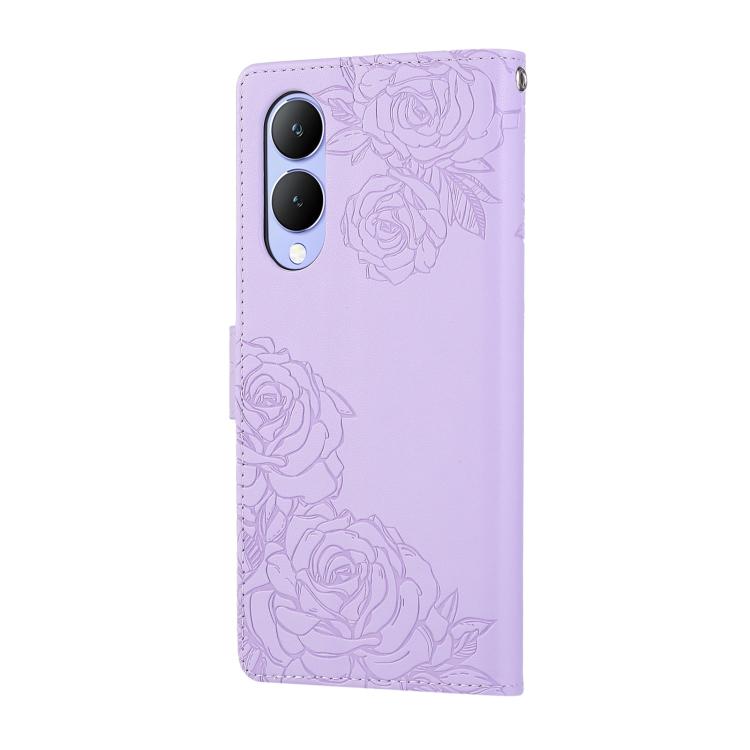 For vivo Y17s Rose Flower Embossed 3-Card Slots Leather Phone Case