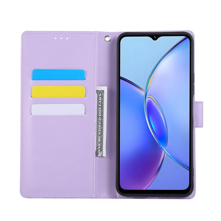 For vivo Y17s Rose Flower Embossed 3-Card Slots Leather Phone Case