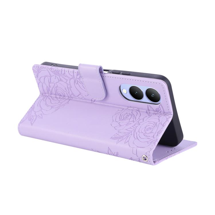 For vivo Y17s Rose Flower Embossed 3-Card Slots Leather Phone Case