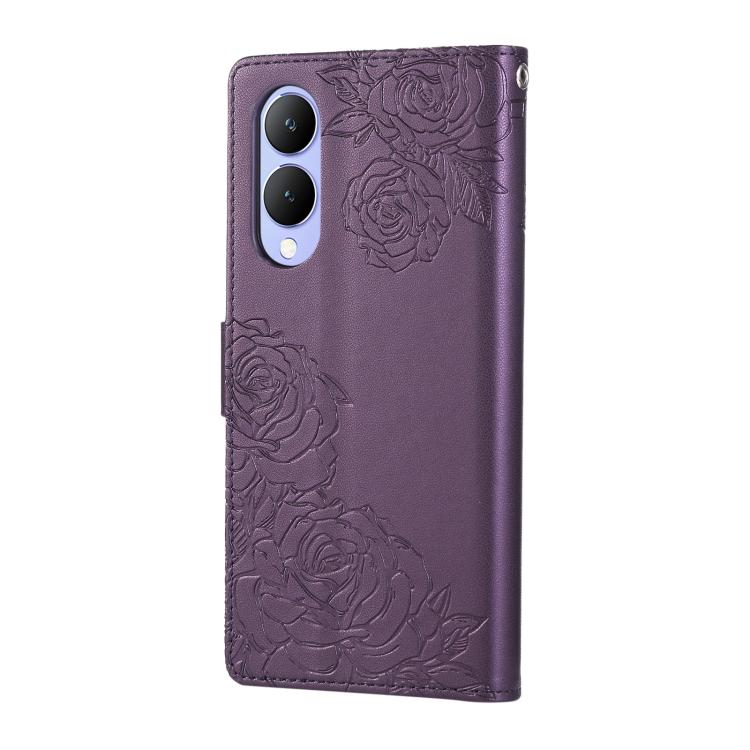 For vivo Y17s Rose Flower Embossed 3-Card Slots Leather Phone Case