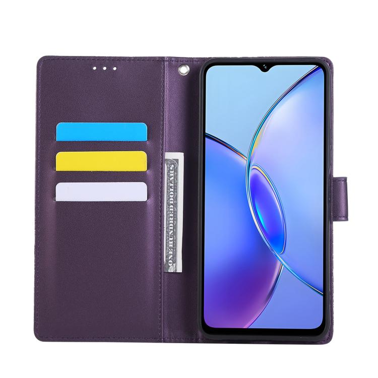 For vivo Y17s Rose Flower Embossed 3-Card Slots Leather Phone Case