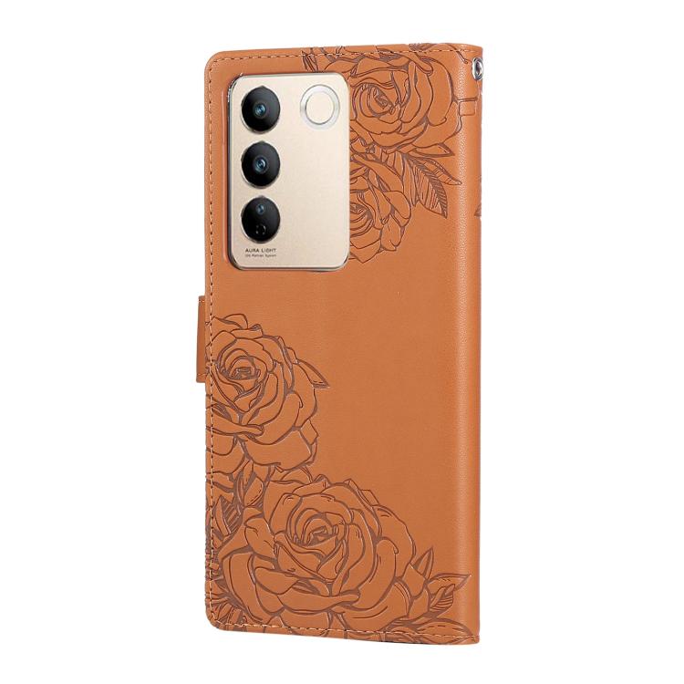 For vivo S16 / S16 Pro / V27 Rose Flower Embossed 3-Card Slots Leather Phone Case