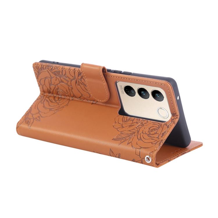 For vivo S16 / S16 Pro / V27 Rose Flower Embossed 3-Card Slots Leather Phone Case