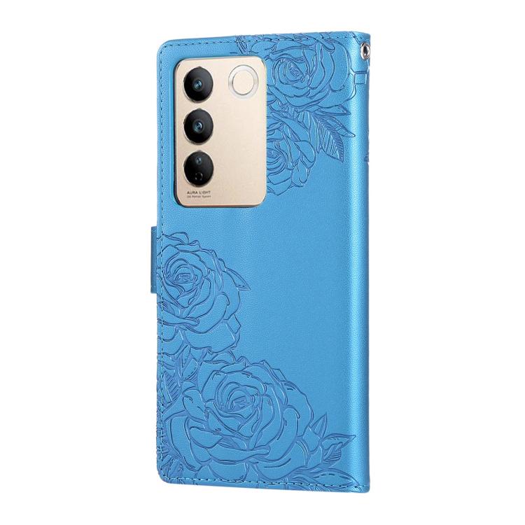 For vivo S16 / S16 Pro / V27 Rose Flower Embossed 3-Card Slots Leather Phone Case