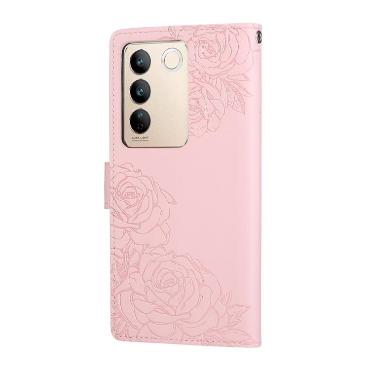 For vivo S16 / S16 Pro / V27 Rose Flower Embossed 3-Card Slots Leather Phone Case