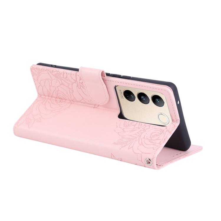 For vivo S16 / S16 Pro / V27 Rose Flower Embossed 3-Card Slots Leather Phone Case