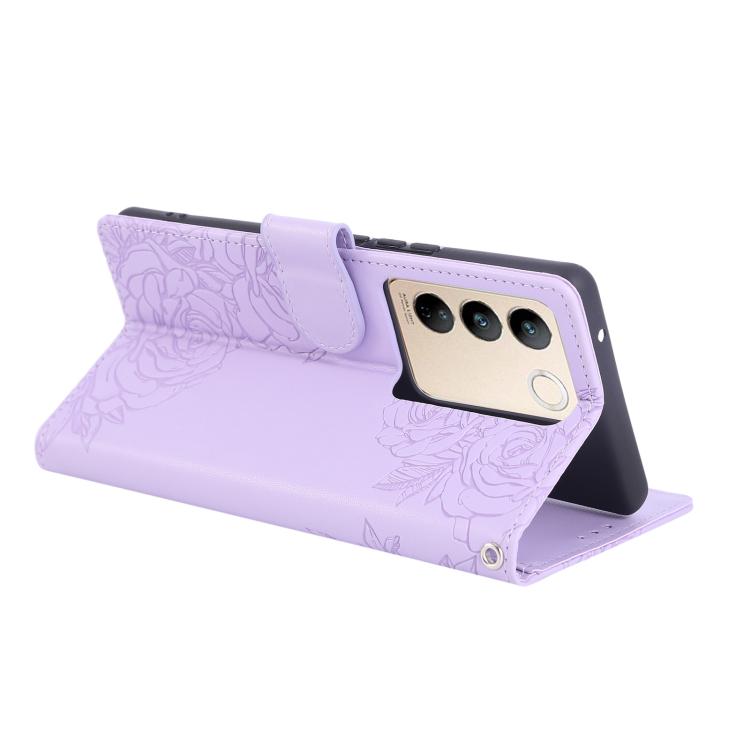 For vivo S16 / S16 Pro / V27 Rose Flower Embossed 3-Card Slots Leather Phone Case