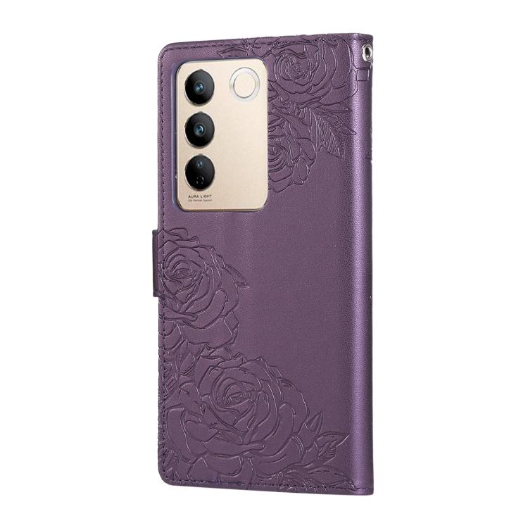 For vivo S16 / S16 Pro / V27 Rose Flower Embossed 3-Card Slots Leather Phone Case