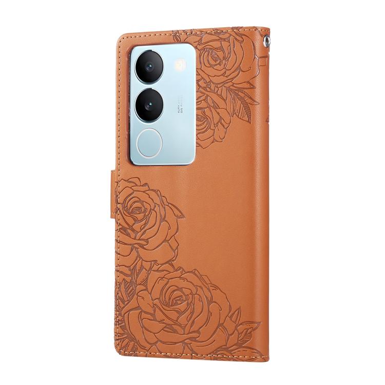 For vivo S17 / S17 Pro / S17t Rose Flower Embossed 3-Card Slots Leather Phone Case