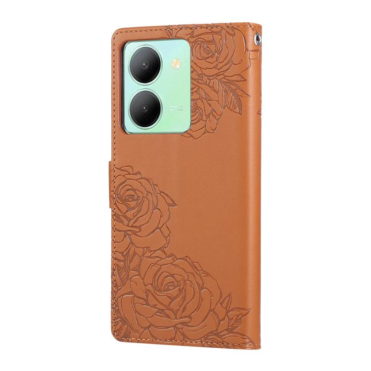 For vivo Y36 5G Global Rose Flower Embossed 3-Card Slots Leather Phone Case