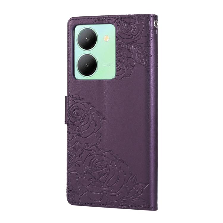 For vivo Y36 5G Global Rose Flower Embossed 3-Card Slots Leather Phone Case