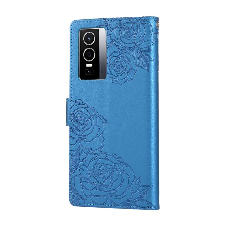 For vivo Y76s 5G / Y76 5G Rose Flower Embossed 3-Card Slots Leather Phone Case