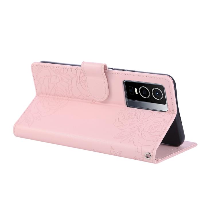 For vivo Y76s 5G / Y76 5G Rose Flower Embossed 3-Card Slots Leather Phone Case