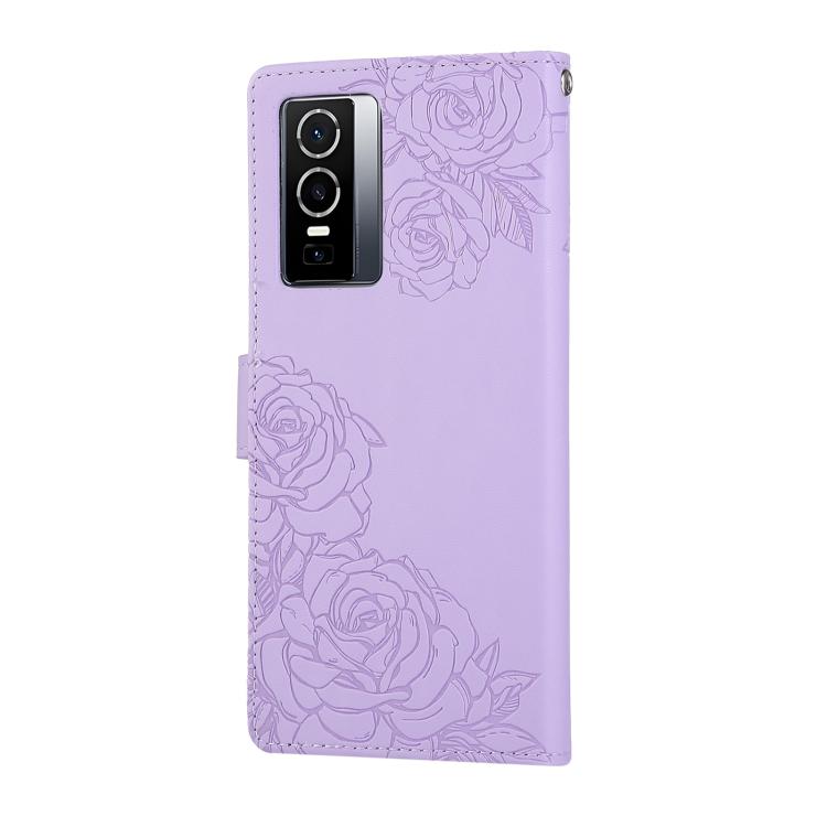 For vivo Y76s 5G / Y76 5G Rose Flower Embossed 3-Card Slots Leather Phone Case