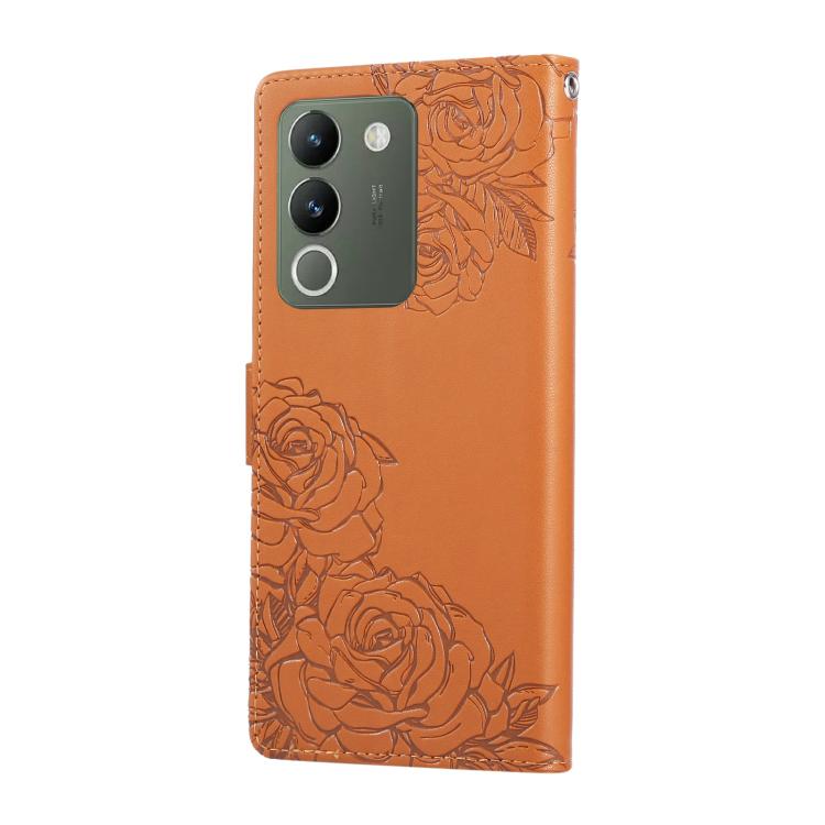 For vivo Y200 5G / V30 Lite Global Rose Flower Embossed 3-Card Slots Leather Phone Case