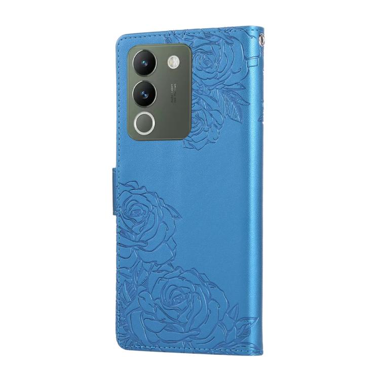 For vivo Y200 5G / V30 Lite Global Rose Flower Embossed 3-Card Slots Leather Phone Case