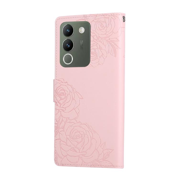 For vivo Y200 5G / V30 Lite Global Rose Flower Embossed 3-Card Slots Leather Phone Case