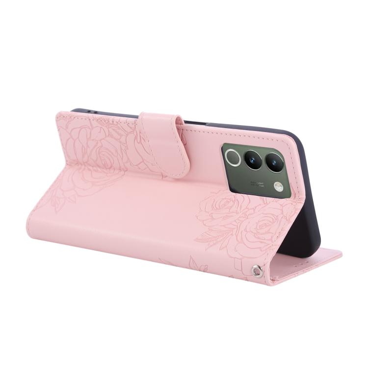For vivo Y200 5G / V30 Lite Global Rose Flower Embossed 3-Card Slots Leather Phone Case