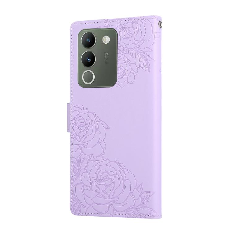 For vivo Y200 5G / V30 Lite Global Rose Flower Embossed 3-Card Slots Leather Phone Case