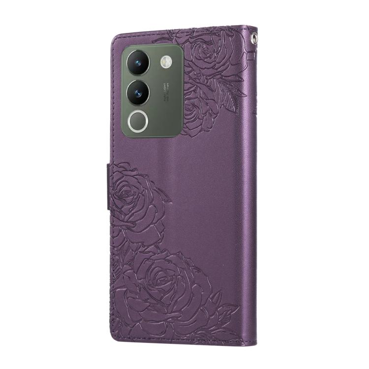 For vivo Y200 5G / V30 Lite Global Rose Flower Embossed 3-Card Slots Leather Phone Case