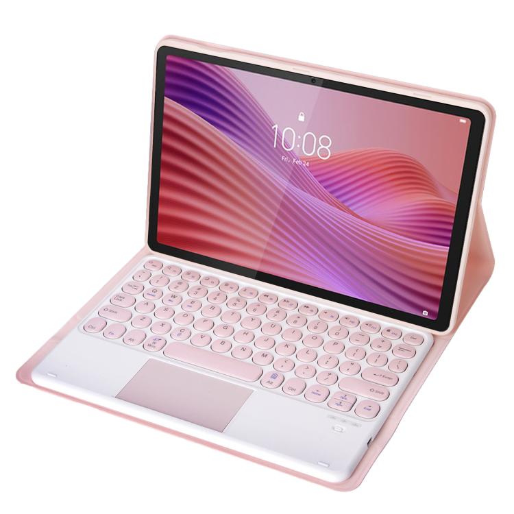 For Lenovo Tab 10.1 / ZhaoYang K10C 10.1 YAM29-A Ultra-thin Detachable Round Keycap Bluetooth Keyboard Leather Tablet Case with Touchpad