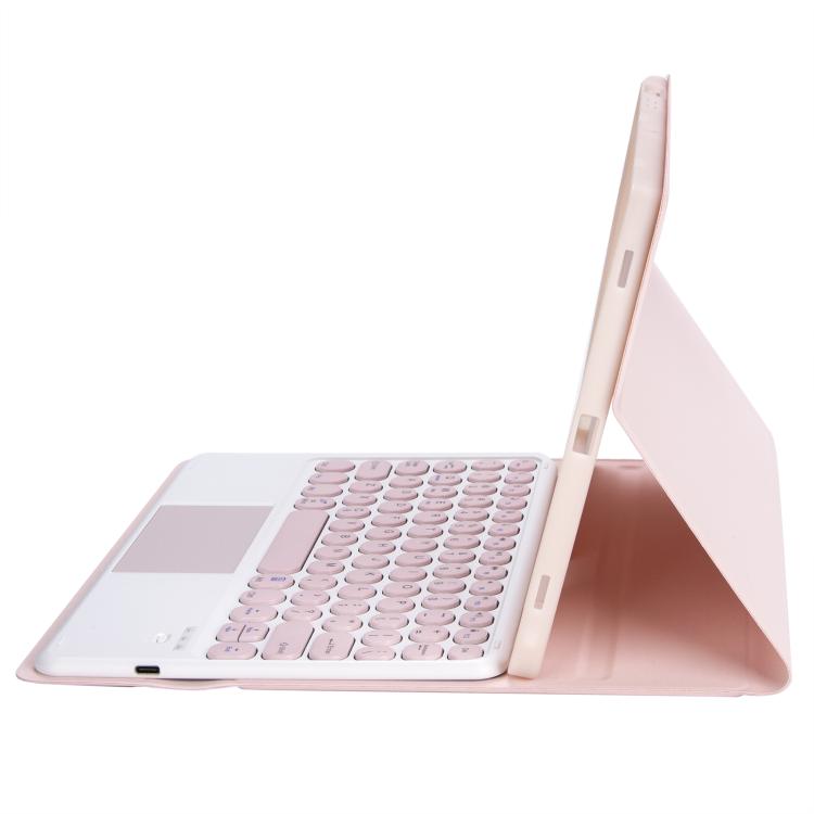 For Lenovo Tab 10.1 / ZhaoYang K10C 10.1 YAM29-A Ultra-thin Detachable Round Keycap Bluetooth Keyboard Leather Tablet Case with Touchpad