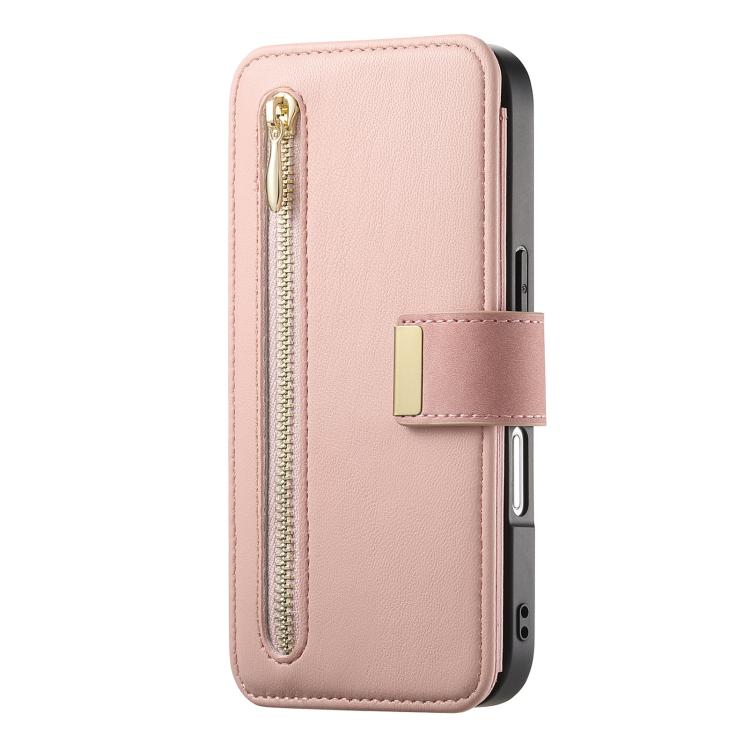 For iPhone 16 Pro Ring Zipper Wallet RFID Blocking MagSafe Leather Phone Case