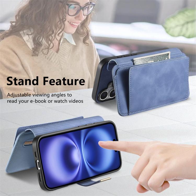 For iPhone 16 Ring Zipper Wallet RFID Blocking MagSafe Leather Phone Case