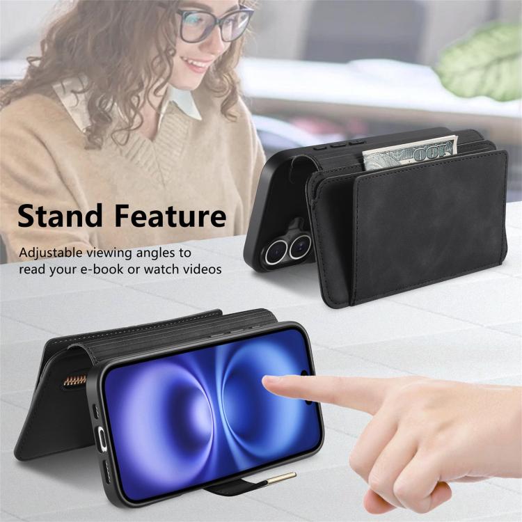 For iPhone 16 Ring Zipper Wallet RFID Blocking MagSafe Leather Phone Case
