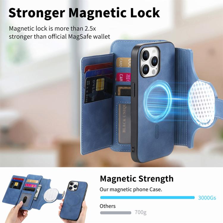 For iPhone 15 Pro Max Ring Zipper Wallet RFID Blocking MagSafe Leather Phone Case