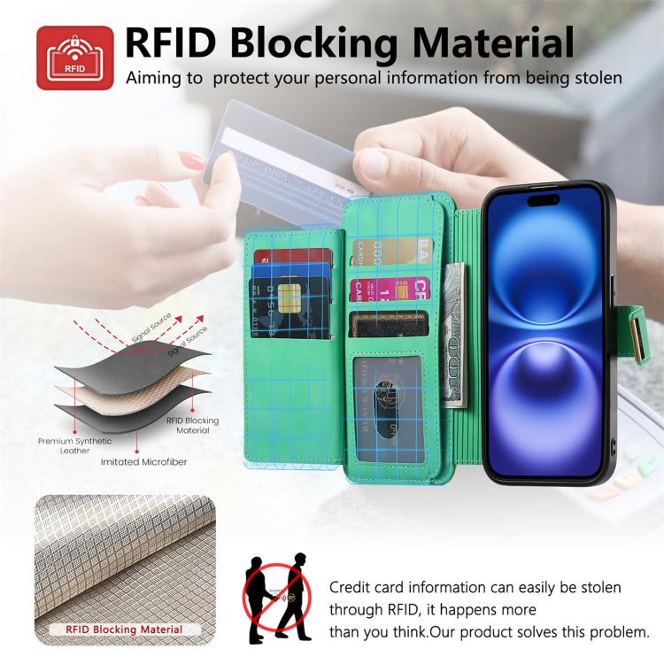 For iPhone 15 Pro Max Ring Zipper Wallet RFID Blocking MagSafe Leather Phone Case