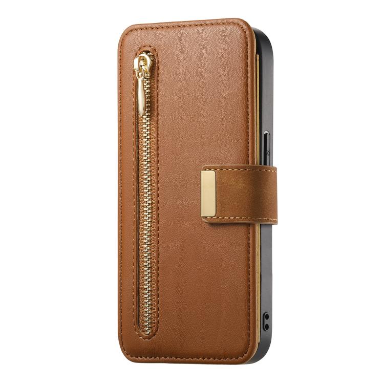 For iPhone 15 Pro Max Ring Zipper Wallet RFID Blocking MagSafe Leather Phone Case