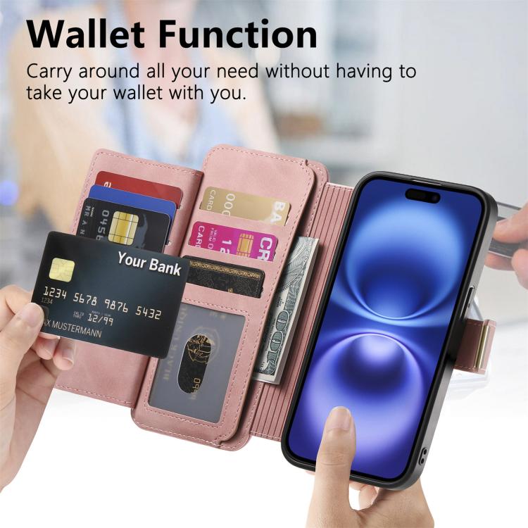 For iPhone 15 Pro Ring Zipper Wallet RFID Blocking MagSafe Leather Phone Case