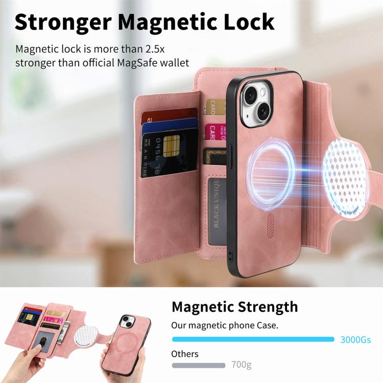 For iPhone 15 Ring Zipper Wallet RFID Blocking MagSafe Leather Phone Case