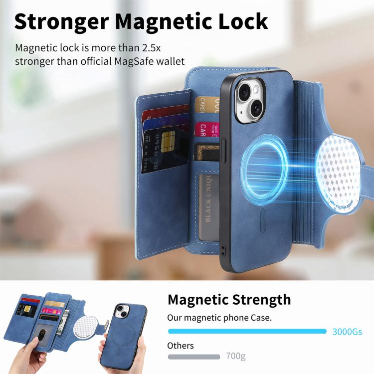 For iPhone 15 Ring Zipper Wallet RFID Blocking MagSafe Leather Phone Case