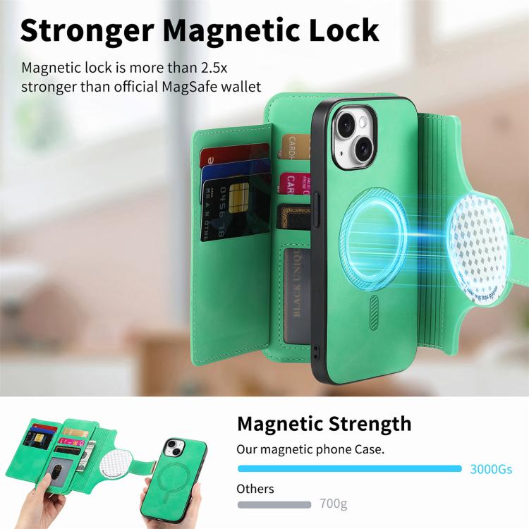 For iPhone 14 Plus Ring Zipper Wallet RFID Blocking MagSafe Leather Phone Case