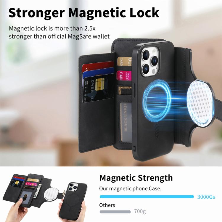 For iPhone 14 Pro Ring Zipper Wallet RFID Blocking MagSafe Leather Phone Case