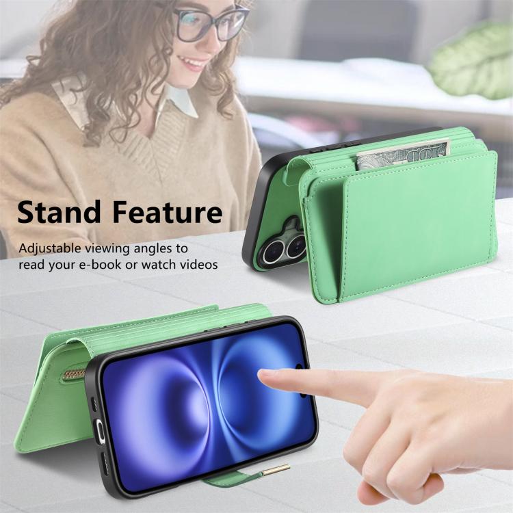 For iPhone 14 Pro Max Ring Zipper Wallet RFID Blocking MagSafe Leather Phone Case