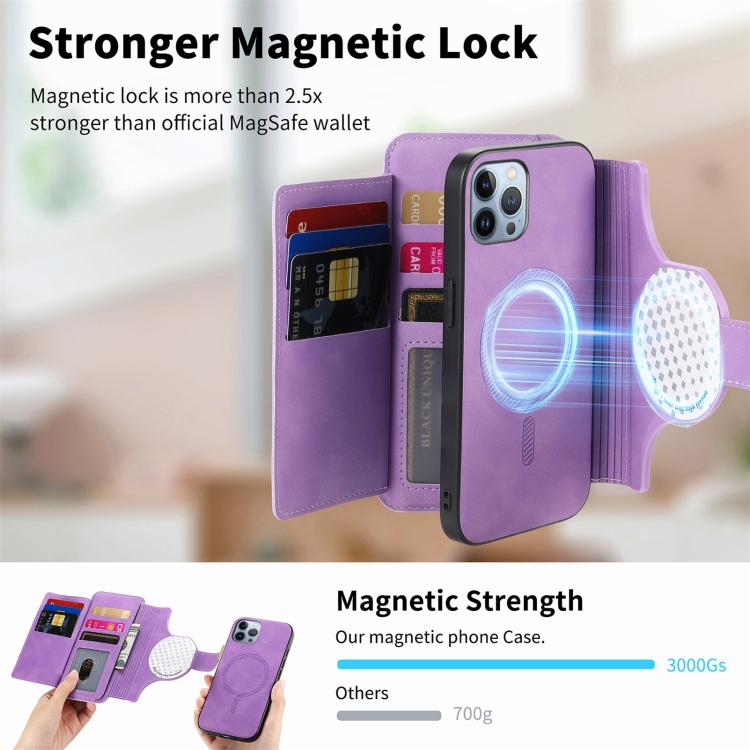 For iPhone 12 Pro Max Ring Zipper Wallet RFID Blocking MagSafe Leather Phone Case