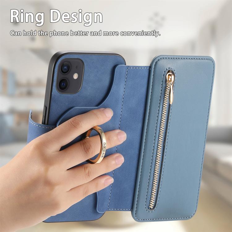 For iPhone 11 Ring Zipper Wallet RFID Blocking MagSafe Leather Phone Case