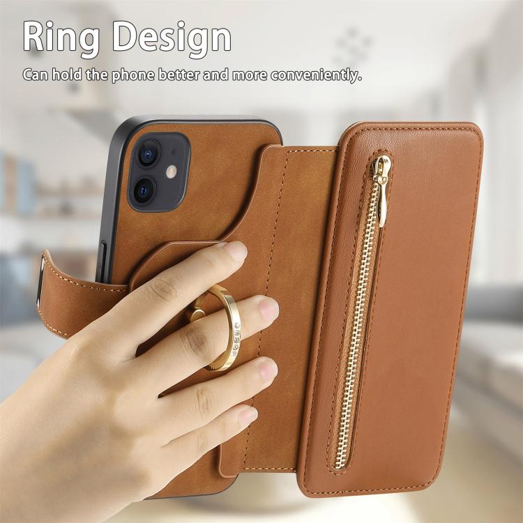 For iPhone 11 Ring Zipper Wallet RFID Blocking MagSafe Leather Phone Case