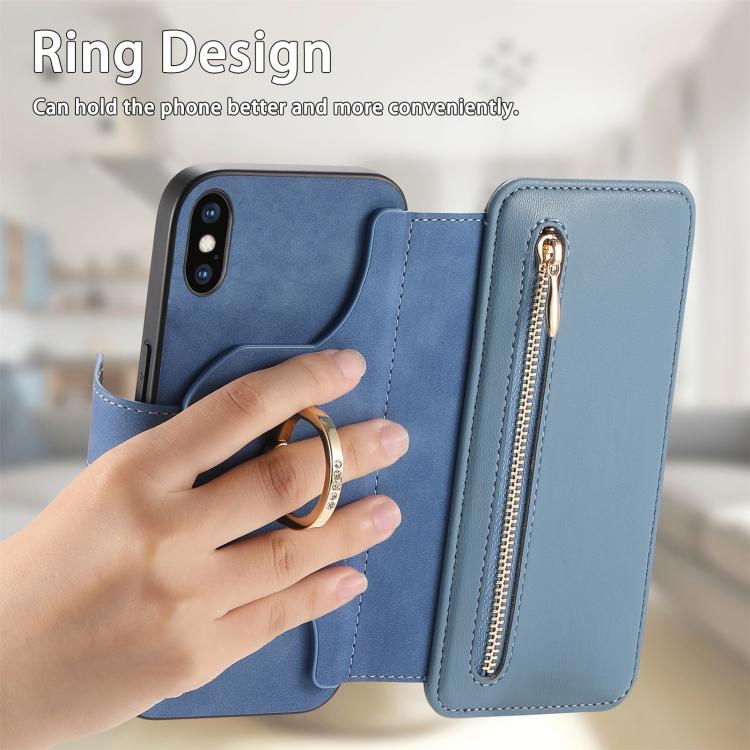 For iPhone X / XS Ring Zipper Wallet RFID Blocking MagSafe Leather Phone Case