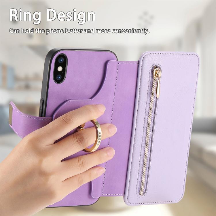 For iPhone X / XS Ring Zipper Wallet RFID Blocking MagSafe Leather Phone Case