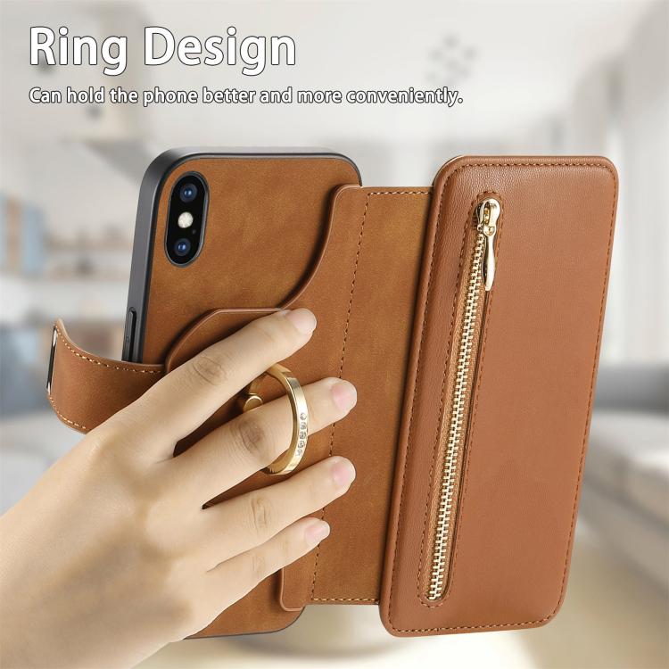 For iPhone X / XS Ring Zipper Wallet RFID Blocking MagSafe Leather Phone Case