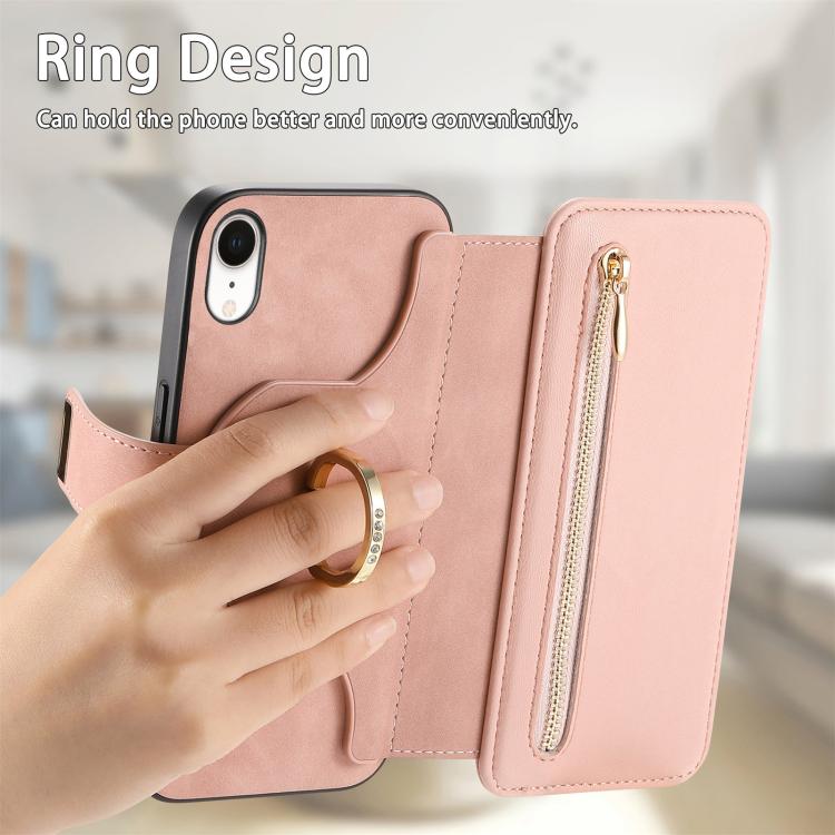 For iPhone XR Ring Zipper Wallet RFID Blocking MagSafe Leather Phone Case