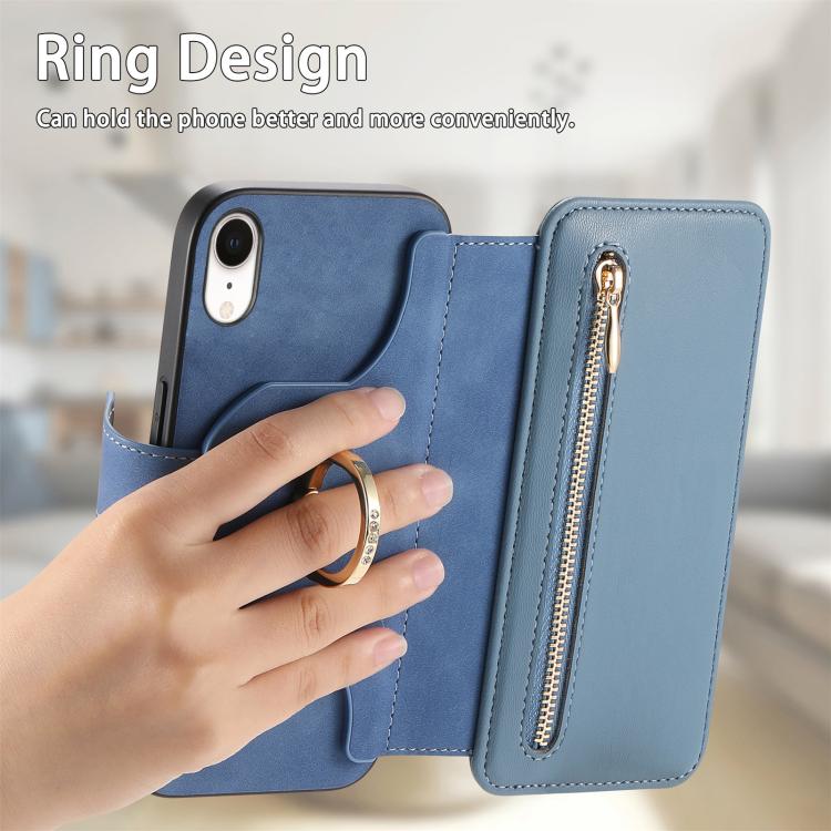 For iPhone XR Ring Zipper Wallet RFID Blocking MagSafe Leather Phone Case